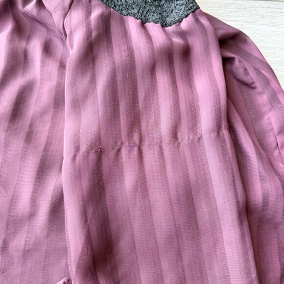 Torrid Black Purple Pleated Chiffon Lace Applique Bell Sleeve Blouse - Picture 15 of 16